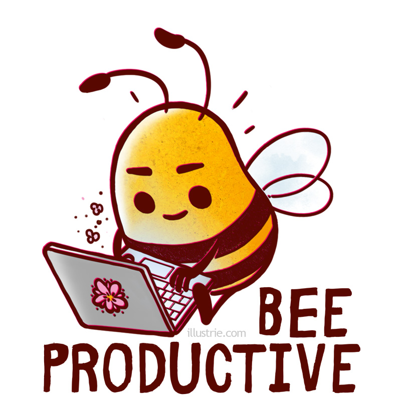 Bee productive | Motivation for your workday - get inspired by busy bees, increase your productivity in the (home) office | by illustrie.com
.
Cartooncharacter, illustration, art, design, drawing, lol, characterdesign, yellow, happy, animal, bee, positive, funny, humour, meme, cute, kawaii, office, home office, work, productivity, motivation, hardworking, laptop, business meeting, night shift, positive, online business, busy, flower, Zoom, Teams, digital 